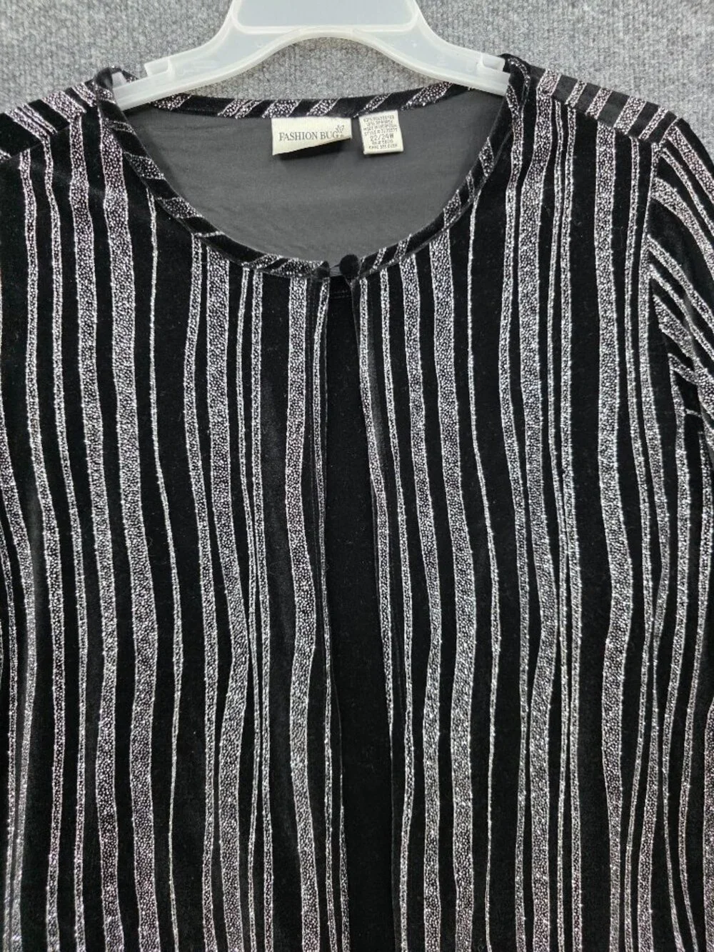 Vintage Fashion Bug Silver Glitter Stripe Cardigan 22/24W Black Disco Glam Party